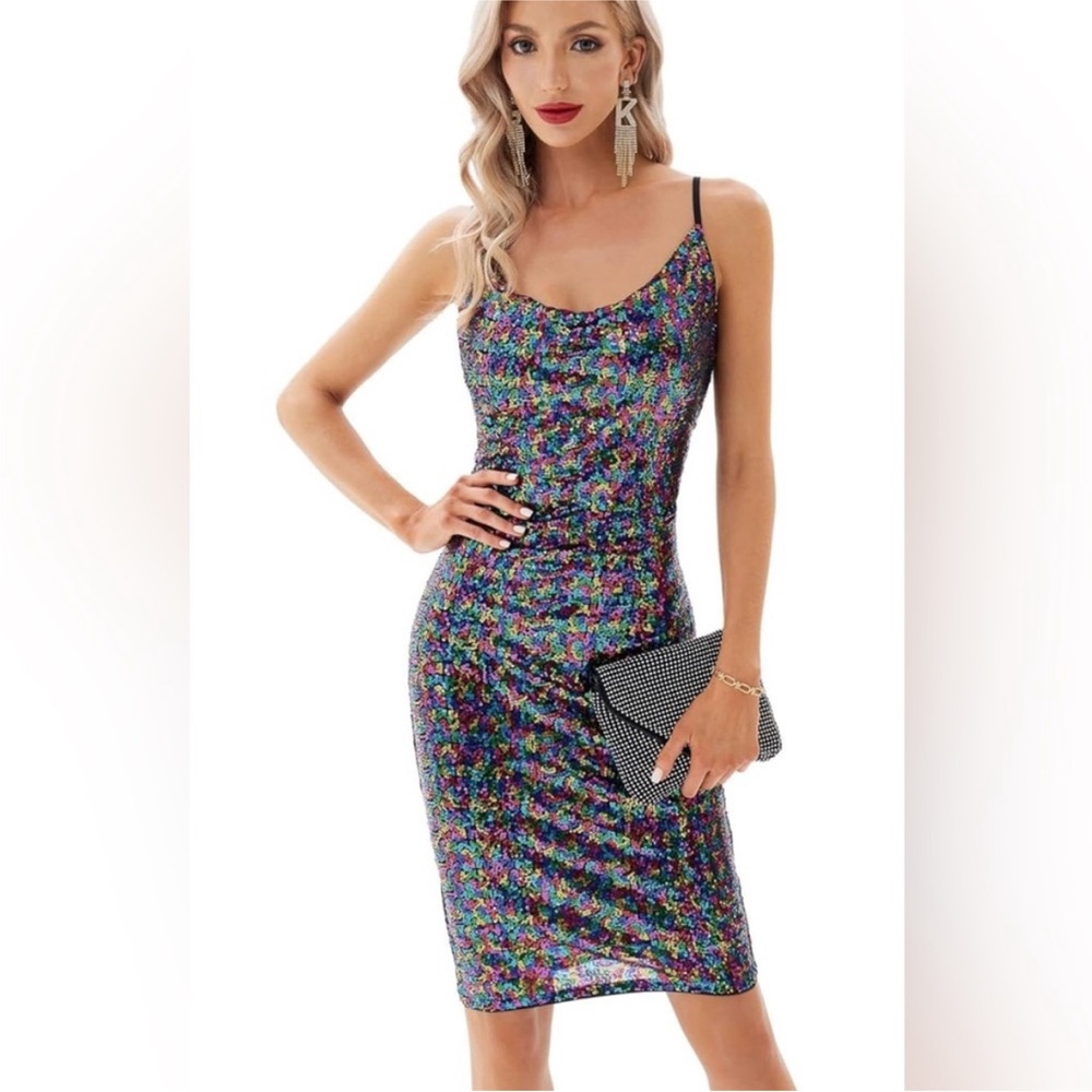 GRACE KARIN | Rainbow Sequin Dress L Party Dress